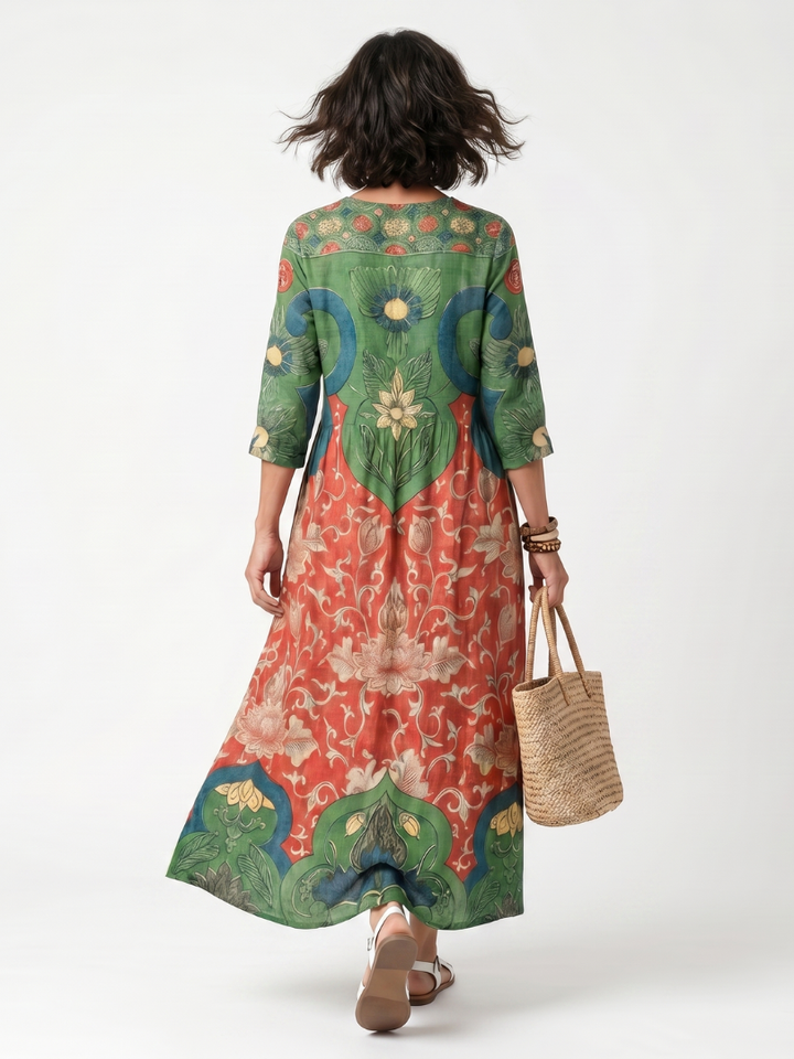 Sloane | Mixed Print V-Neck Midi Robe with Pockets