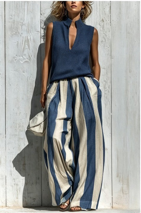 Scarlett | Striped Wide-Leg Trouser & Knit Top Set