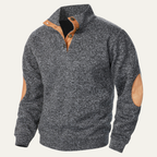 The Oakcrest Men's Stand Collar Fleece Sweater with Suede Elbow Patches
