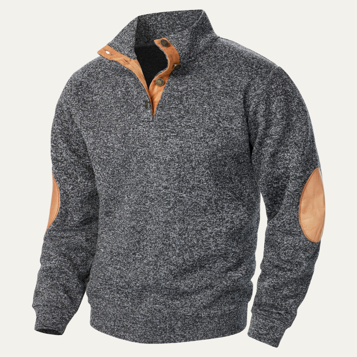 The Oakcrest Men's Stand Collar Fleece Sweater with Suede Elbow Patches