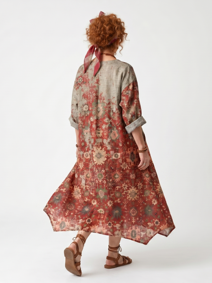 Saffron | Mixed Print Oversize Midi Robe with Pockets