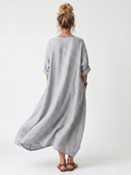 Raina | Embroidered Contrast Panel Oversized Midi Dress with Pockets