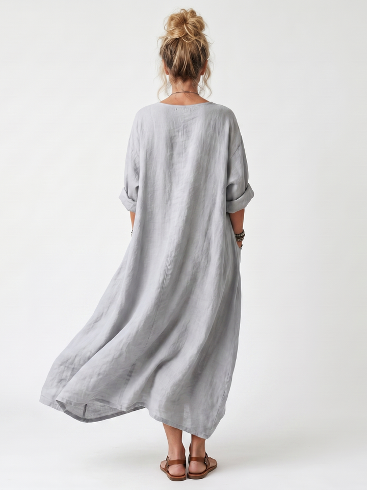 Raina | Oversize Midi Robe with Contrasting Embroidered Panel and Pockets