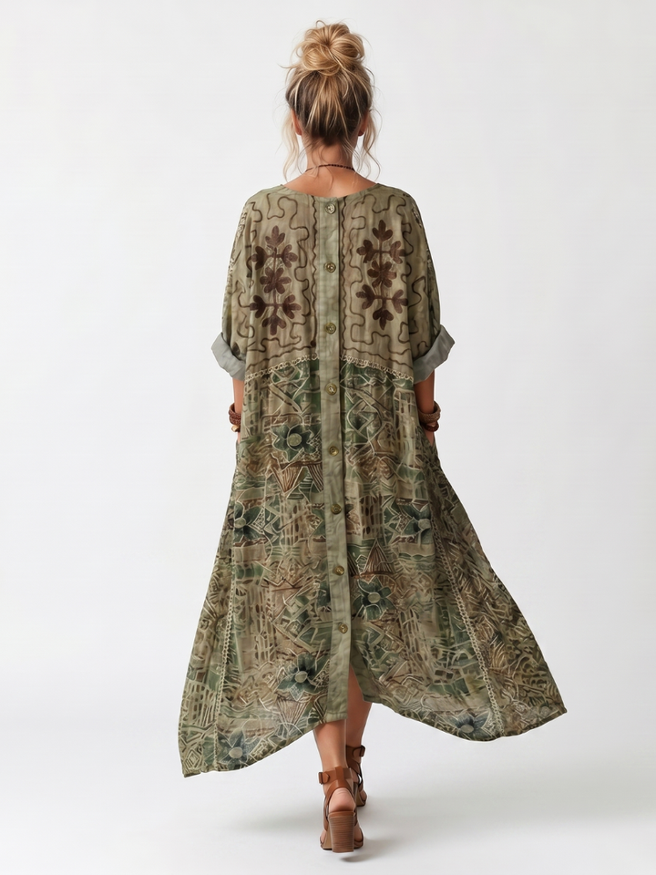 Aletea | Oversized Embroidered Button-Down Midi Dress with Pockets