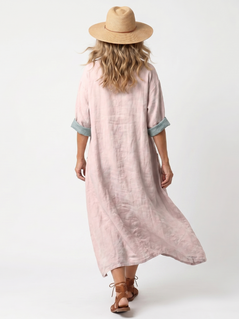 Kenzira | Relaxed Embroidered Panel Midi Dress with Pockets