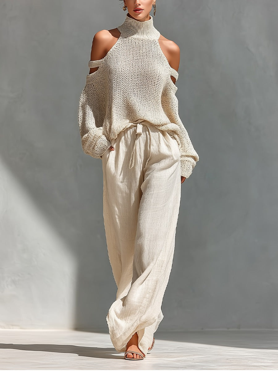 Canisse | High-neck mesh top and wide-leg trousers set