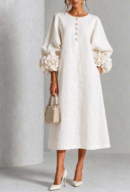 Diane | Floral Midi Dress with Rose-Cuff Sleeves