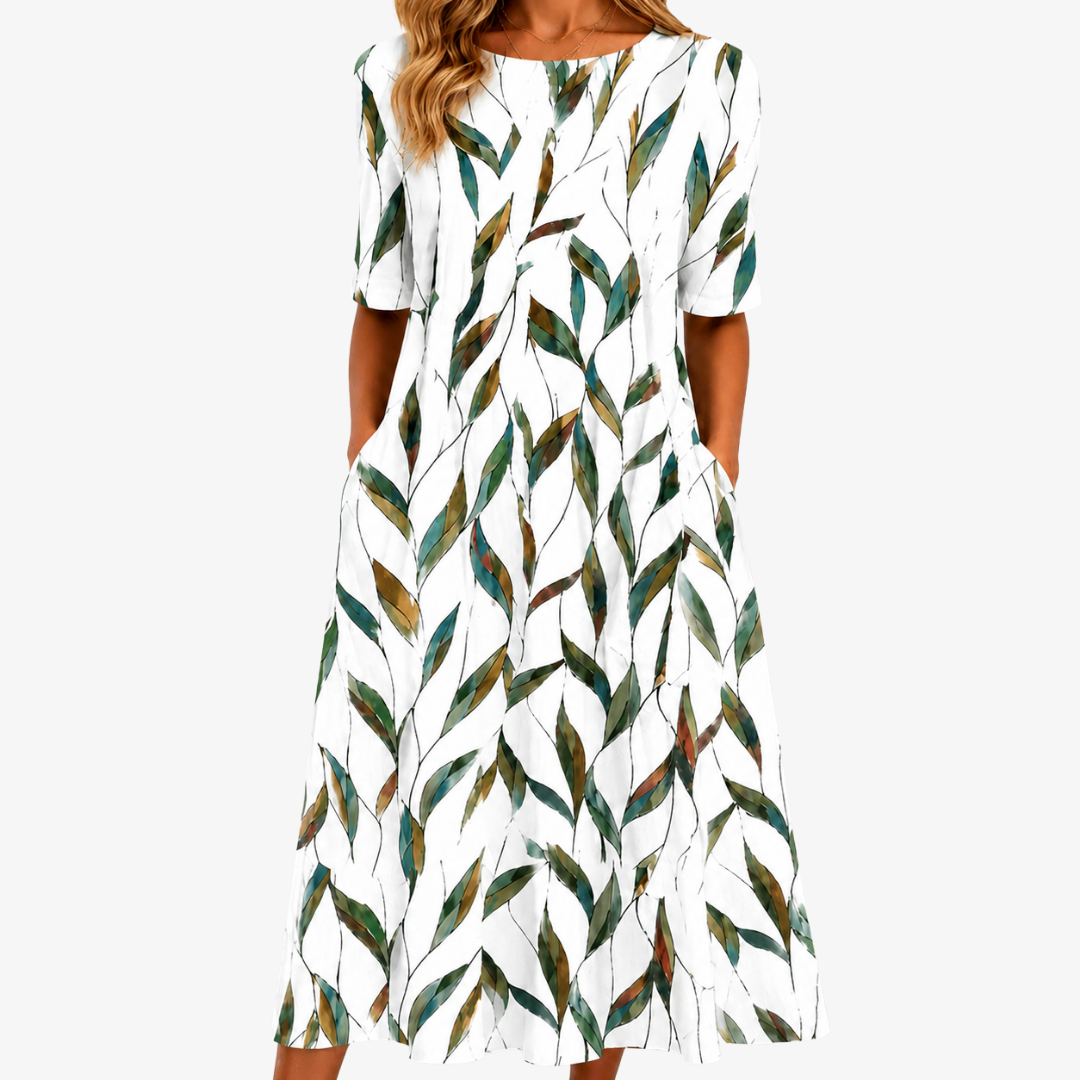 Sauce | Robe midi botanique imprimé prairie avec poches