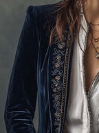 Marguerite | Navy Embroidered Longline Jacket