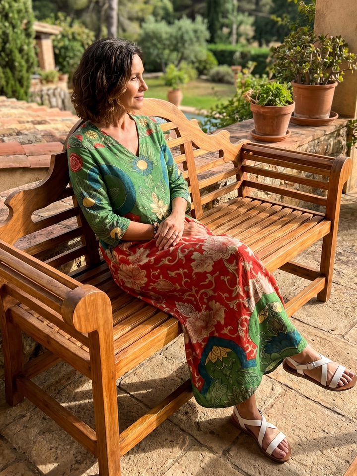 Sloane | Mixed Print V-Neck Midi Robe with Pockets