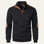 The Oakcrest Men's Stand Collar Fleece Sweater with Suede Elbow Patches