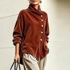 Ninah | Asymmetric Button Corduroy Turtleneck