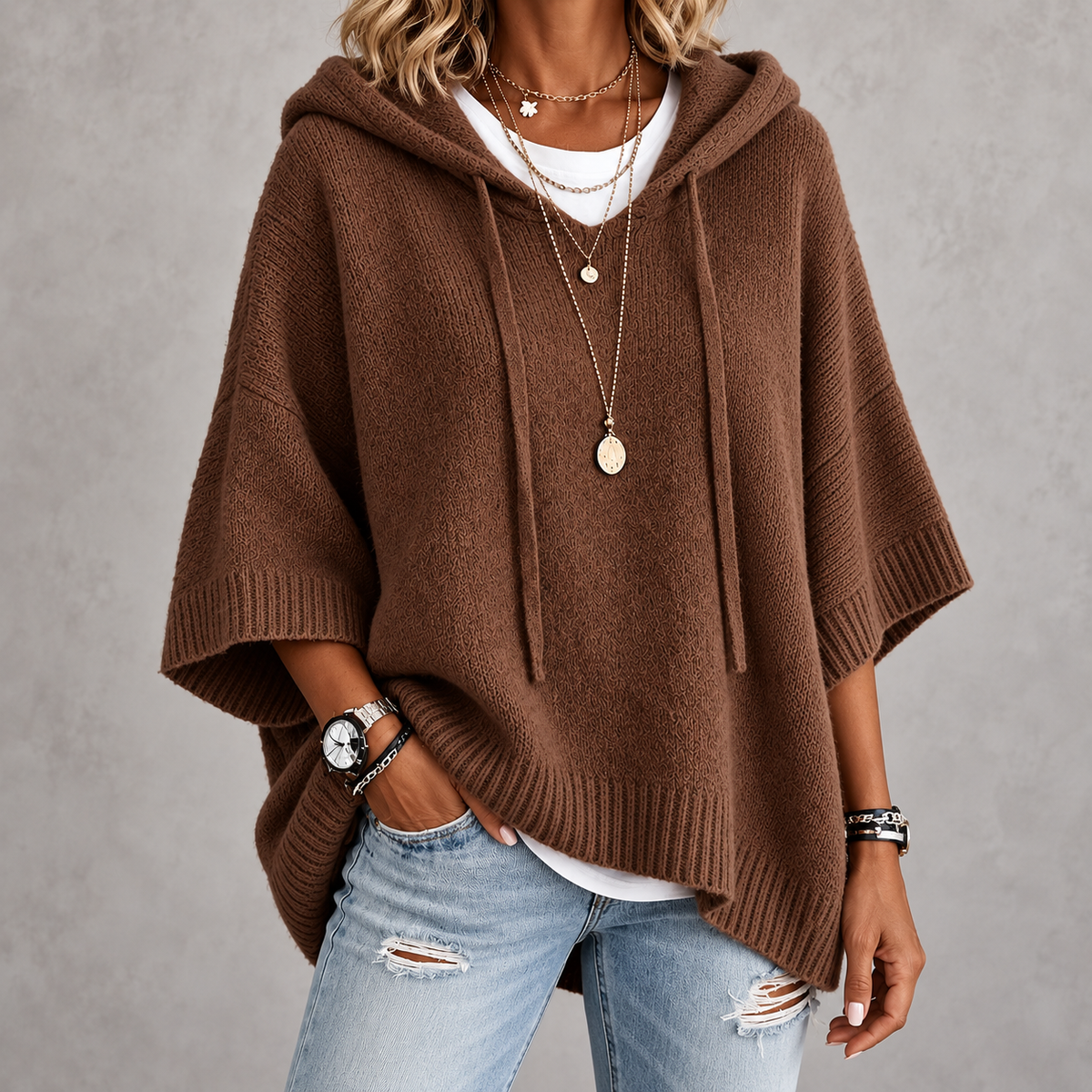 Louise | Brown Poncho Sweater
