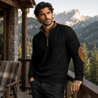 The Siena Men’s Casual Patterned Half Zip Sweater with Elbow Patches