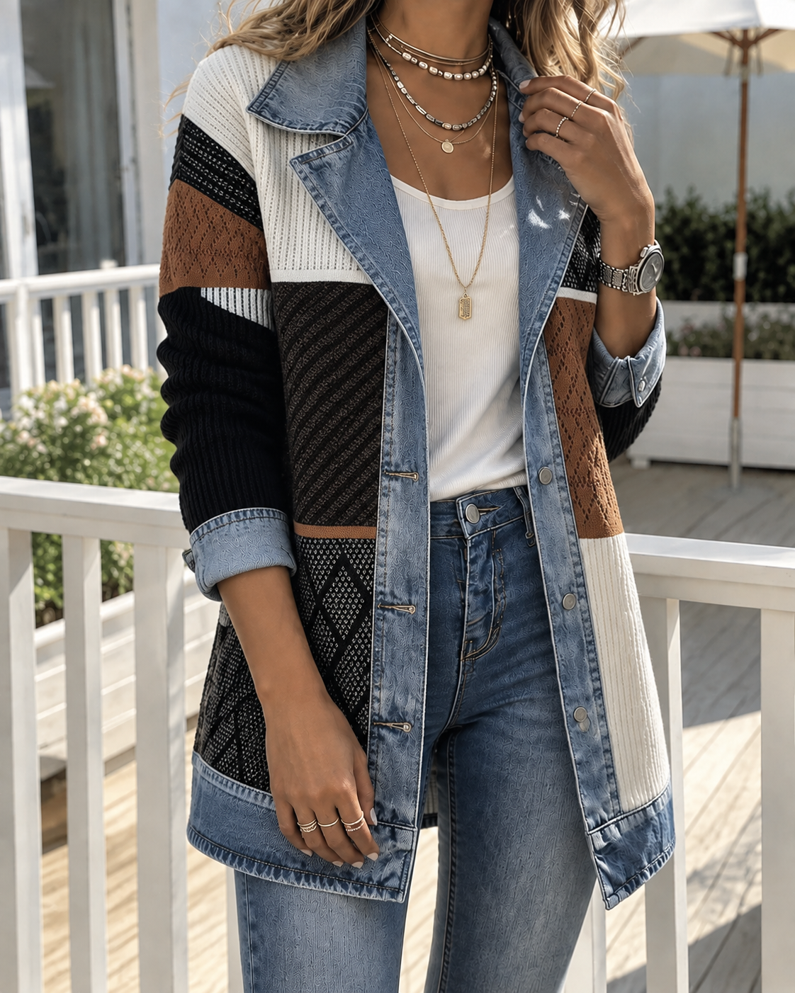 Molly | Relaxed Denim & Rib-Knit Jacket
