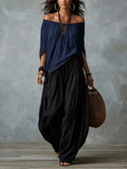 Amelia | Off-Shoulder Top & Lantern Pants Set