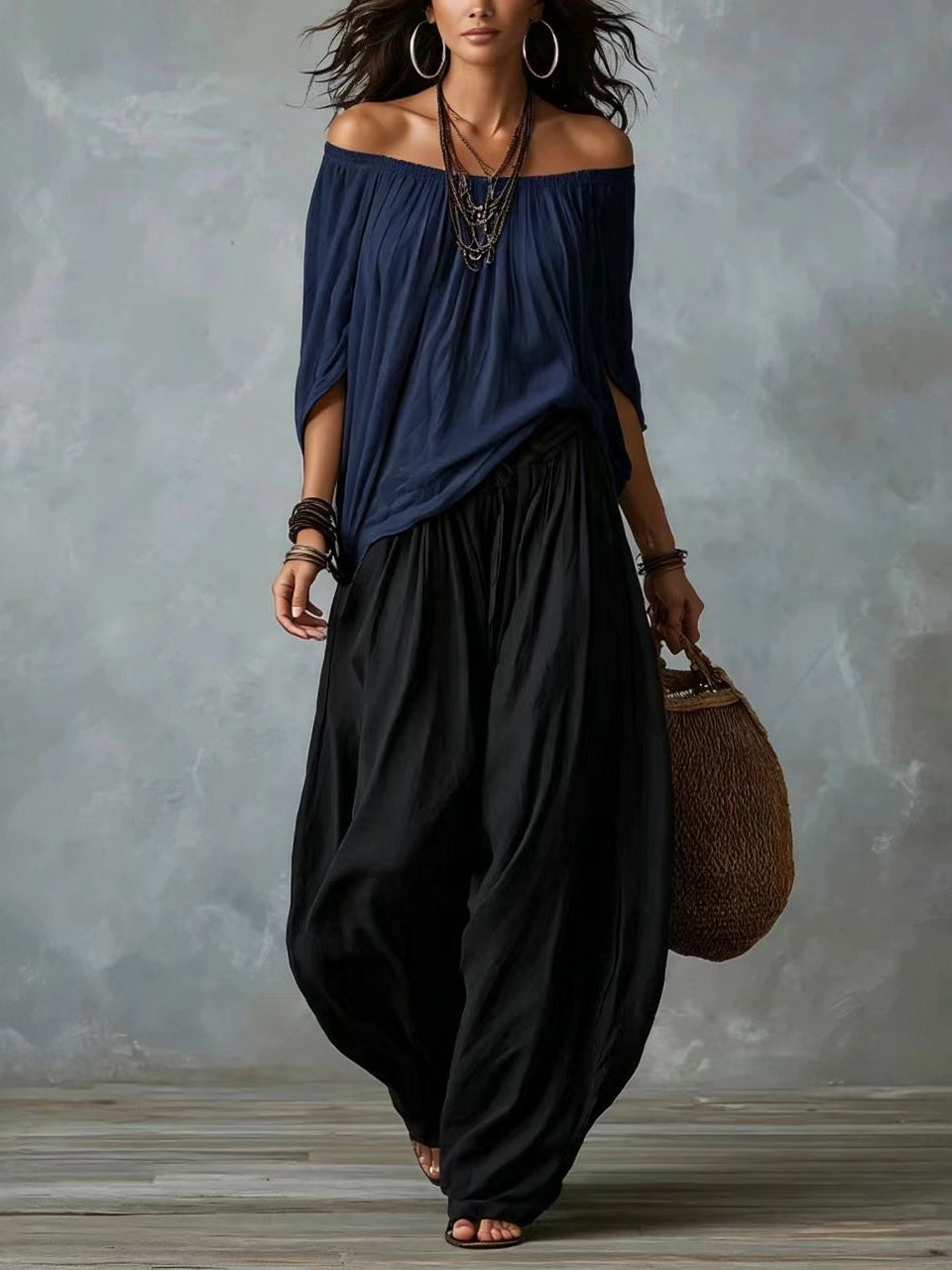 Amelia | Off-Shoulder Top & Lantern Pants Set