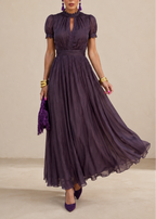 Katerina | Aubergine high-neck maxi dress with puff sleeves