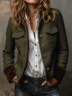 Rowena | Herringbone Contrast Trim Blazer