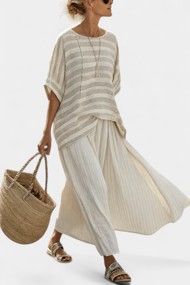 Graziella | Top rayé et pantalon en lin