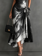 Daphne | Abstract Print Wrap Midi Dress
