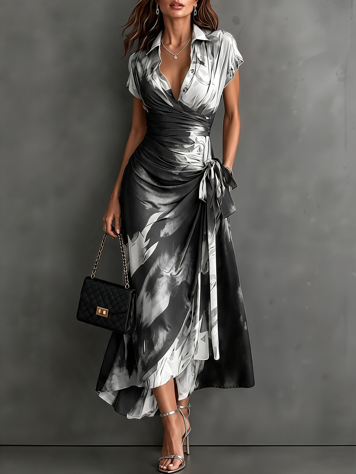 Daphne | Abstract Print Wrap Midi Dress