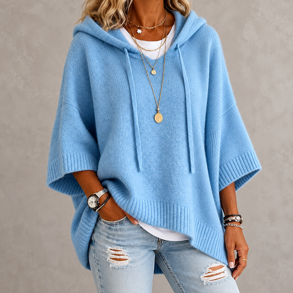 Lea | Sky Blue Poncho Sweater