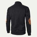 The Oakcrest Men's Stand Collar Fleece Sweater with Suede Elbow Patches
