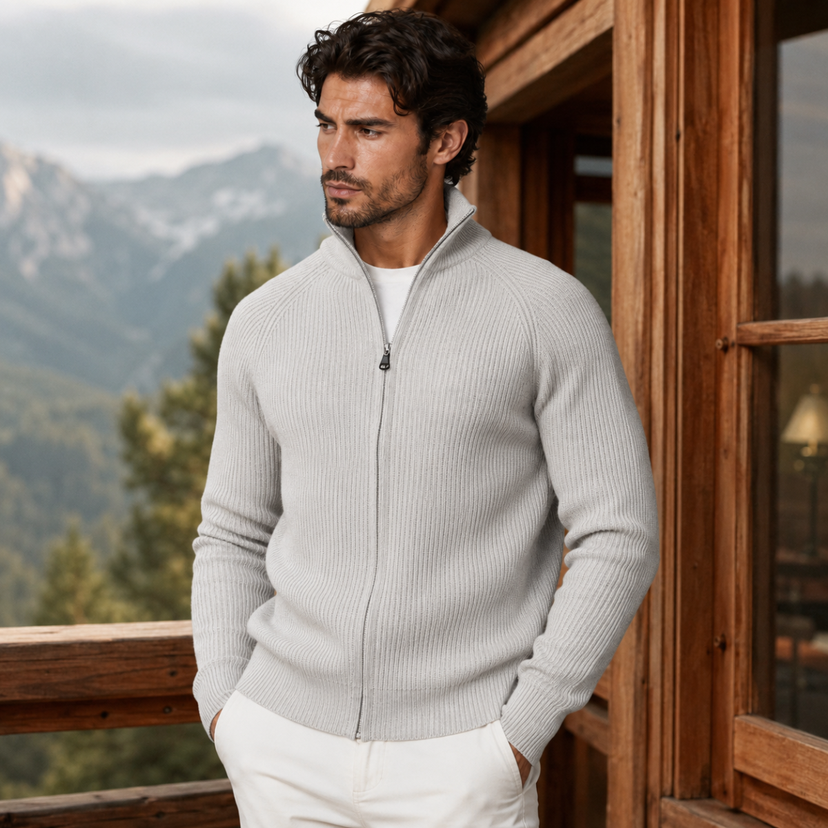 The Richmond Men’s Elegant Merino Wool Zip Up Cardigan