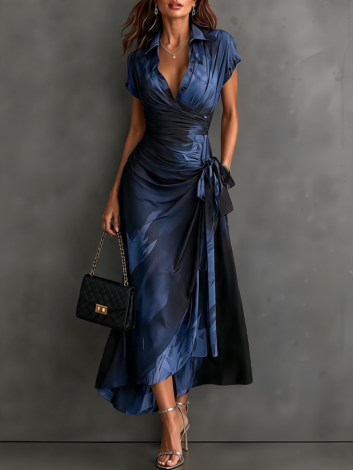 Daphne | Abstract Print Wrap Midi Dress