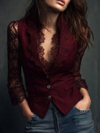 Noémie | Black Blazer Top with Semi-Transparent Sleeves