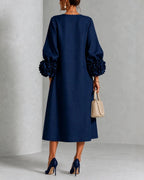 Diane | Floral Midi Dress with Rose-Cuff Sleeves
