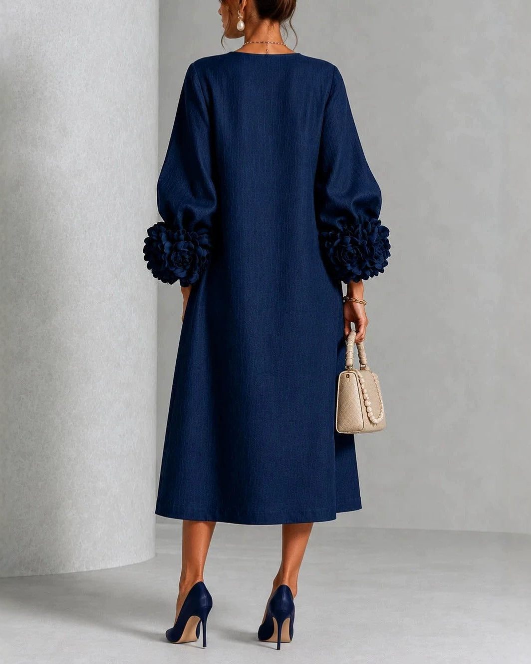 Diane | Floral Midi Dress with Rose-Cuff Sleeves