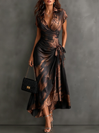Daphne | Abstract Print Wrap Midi Dress