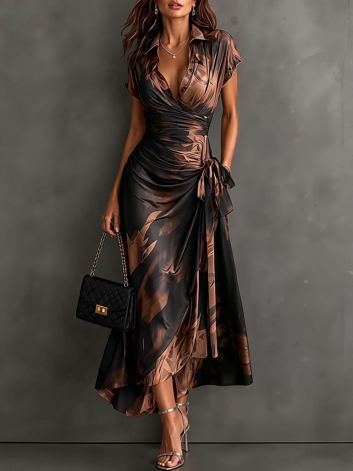 Daphne | Abstract Print Wrap Midi Dress