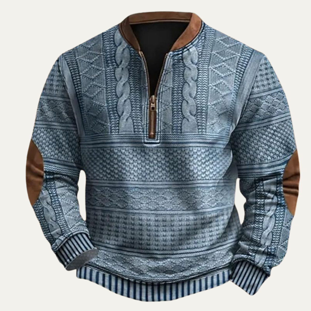 The Siena Men’s Casual Patterned Half Zip Sweater with Elbow Patches