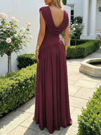 Amanda | Draped Cowl-Neck Ruched High-Slit Maxi Dress