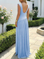 Amanda | Draped Cowl-Neck Ruched High-Slit Maxi Dress