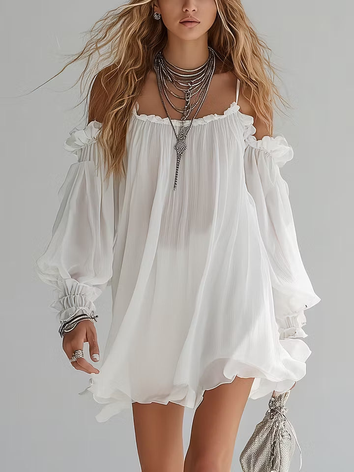 Maëlys | Fluid Bohemian Off-the-Shoulder Mini Dress