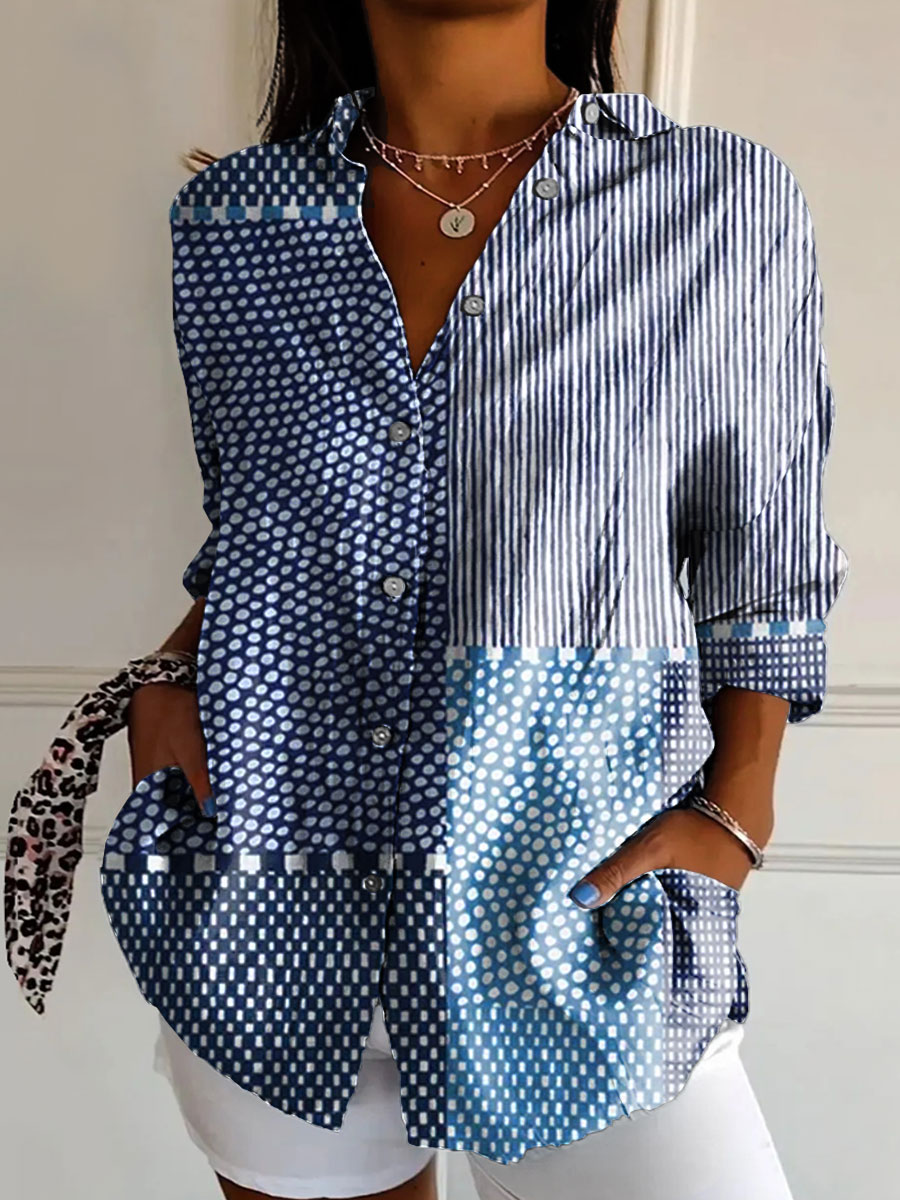 Mette | Blue mosaic patch shirt