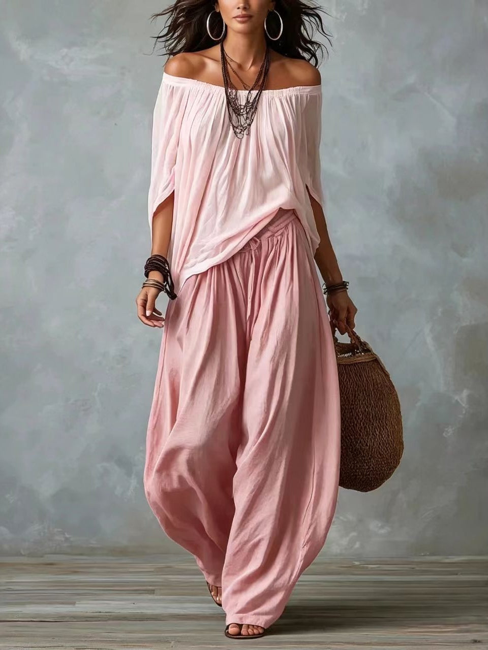 Amelia | Off-Shoulder Top & Lantern Pants Set