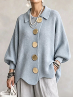 Isadora | Oversized Collared Cardigan With Large Metal Buttons