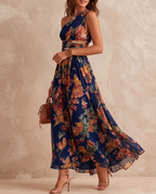 Aurora | One-Shoulder Watercolor Floral Crossover Maxi Dress