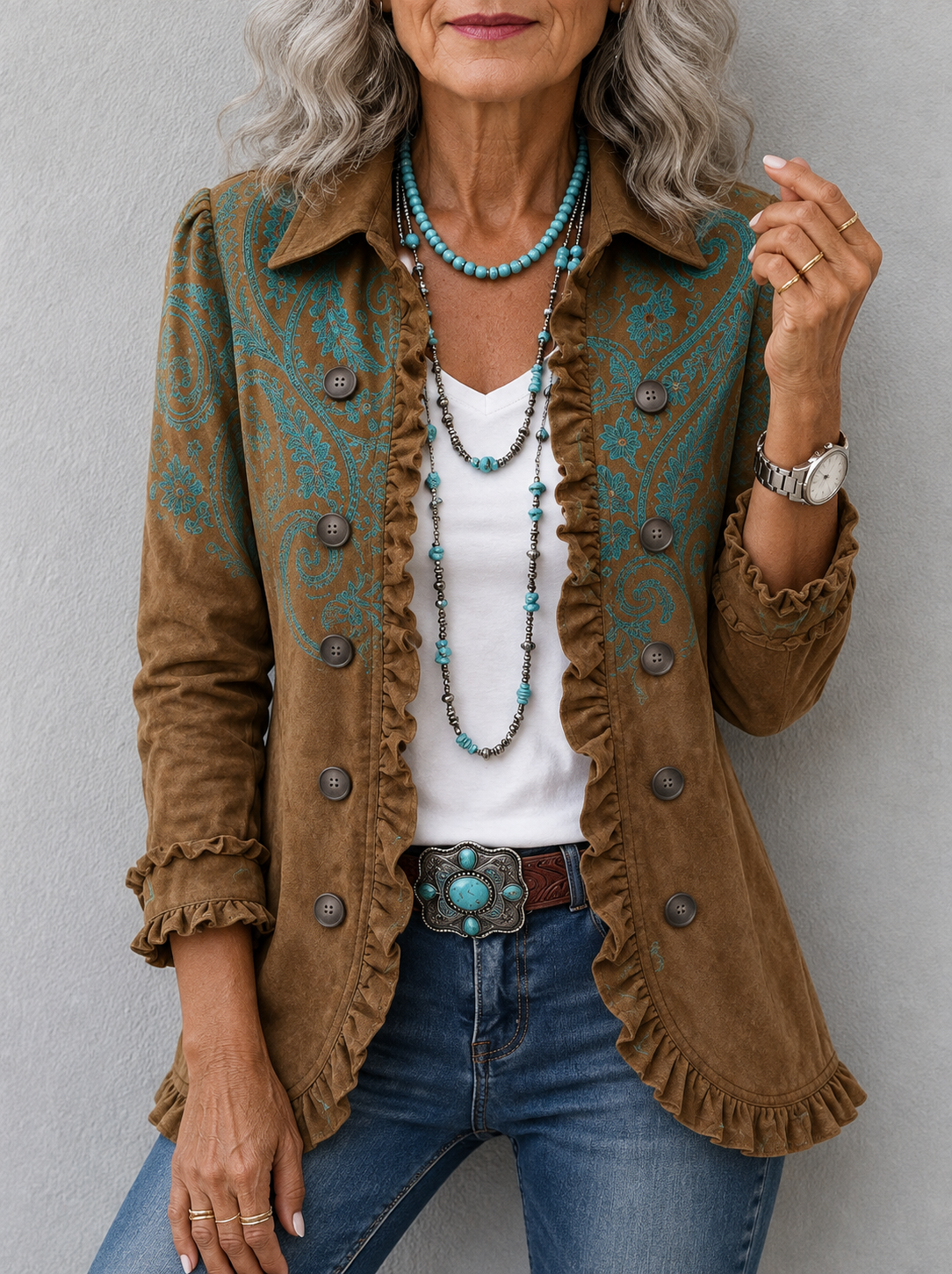 Goldenridge | Paisley Print Ruffle Jacket