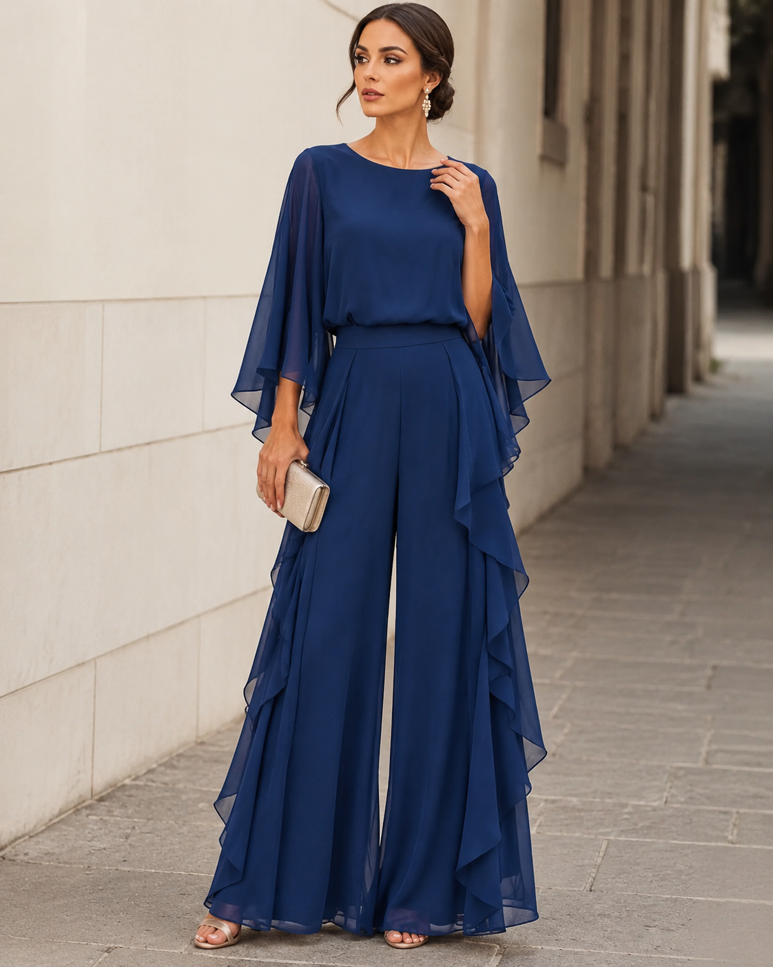 Lenorah | Two-Piece Cape Sleeve and Ruffled Skirt Set