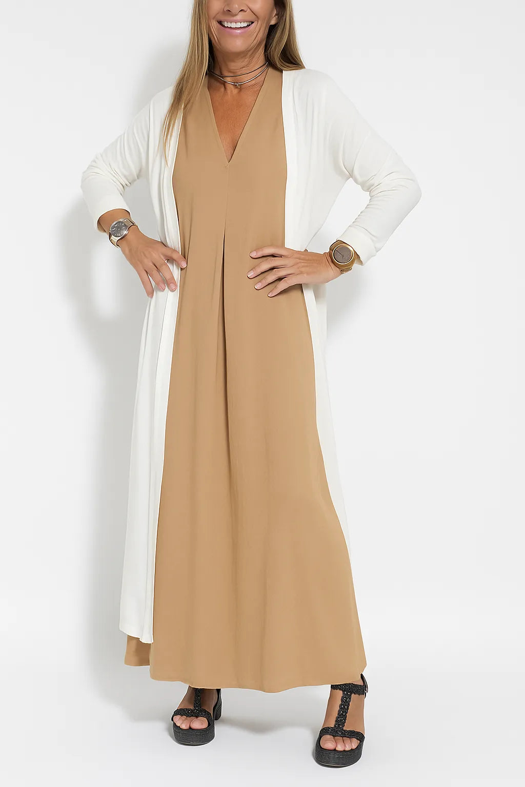Emma | Elegant long dress + matching cardigan FREE