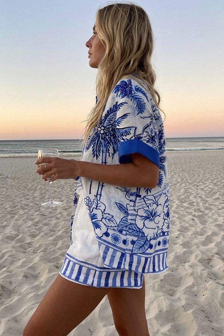 Lorena | Robe courte d'été à imprimé palmiers