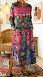 Sabine | Denim dress with bohemian patchwork
