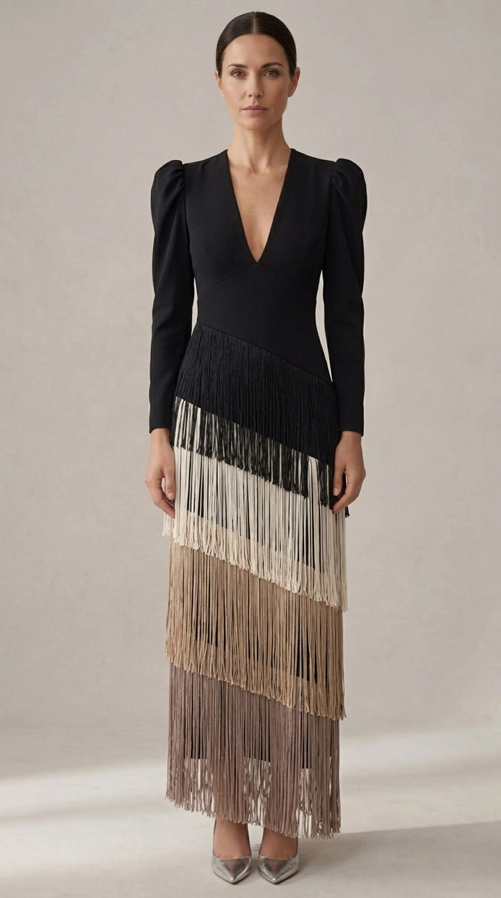 Clara | Robe chic à manches à franges