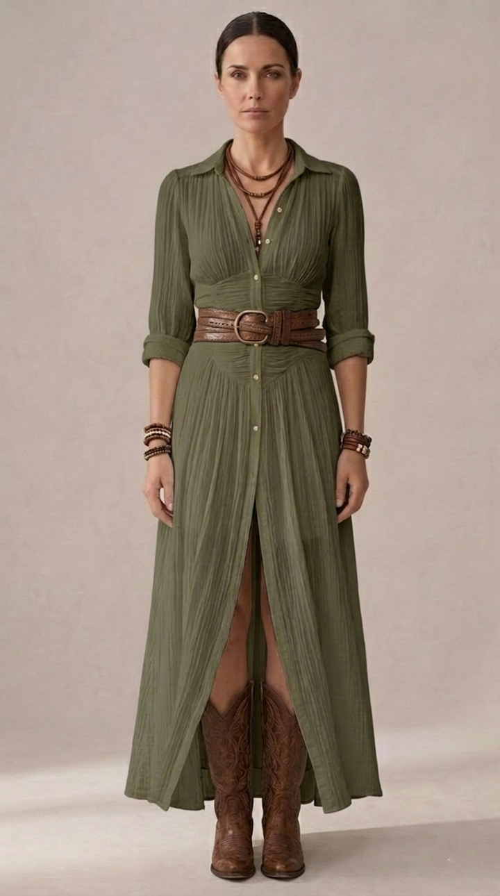Hedra | Robe longue en lin à col inversé